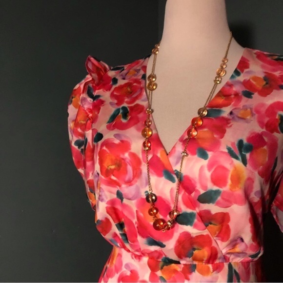 Adelyn Rea , Pauline Floral Puff Sleeve Minidress In Hot Coral, NWT - Picture 5 of 9